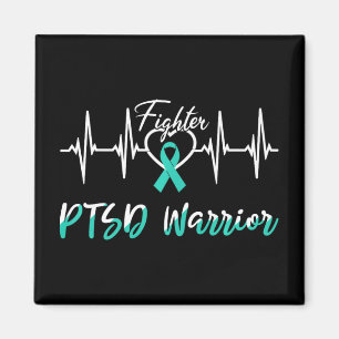 Ptsd Awareness Warrior Heartbeat Fight Teal Ribbon Magnet