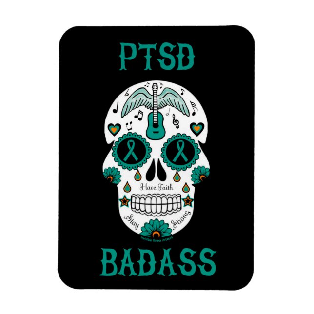 PTSD Badass sugar skull Magnet (Vertical)