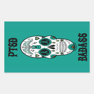 PTSD Badass sugar skull Rectangular Sticker