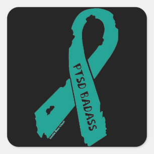 PTSD BADASS torn ribbon Square Sticker