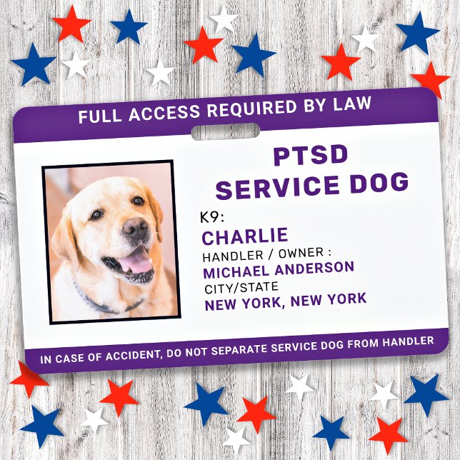 PTSD Service Dog Simple Personalised Photo ID Badge (Creator Uploaded)