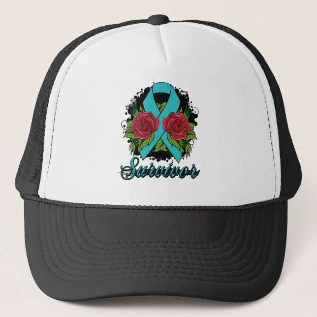 PTSD Survivor Rose Grunge Tattoo Trucker Hat (Front)