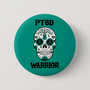 PTSD WARRIOR sugar skull 6 Cm Round Badge
