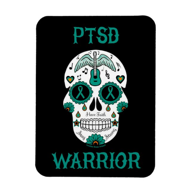 PTSD WARRIOR sugar skull Magnet (Vertical)