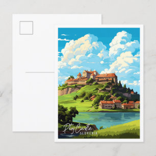 Ptuj Castle Slovenia vintage travel illustration Postcard