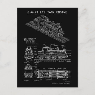 PTW 0-6-2T Tank Engine "Blueprint" Postcard