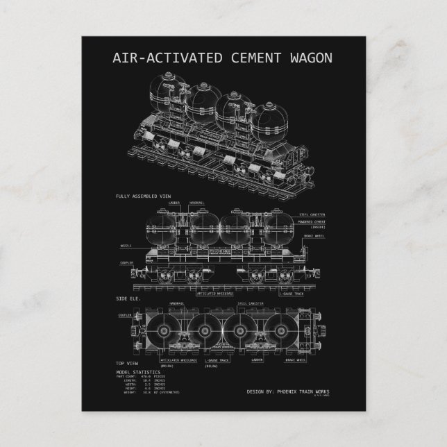 PTW Air-Activated Cement Train "Blueprint" Postcard (Front)