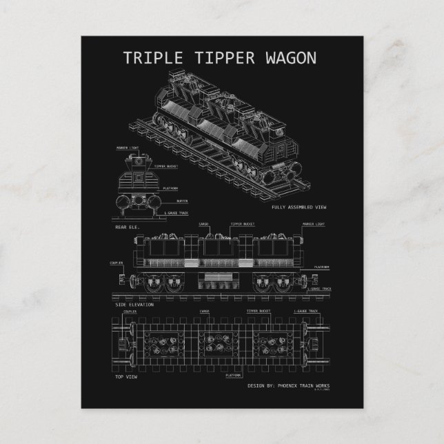 PTW Triple Tipper Wagon "Blueprint"  Postcard (Front)