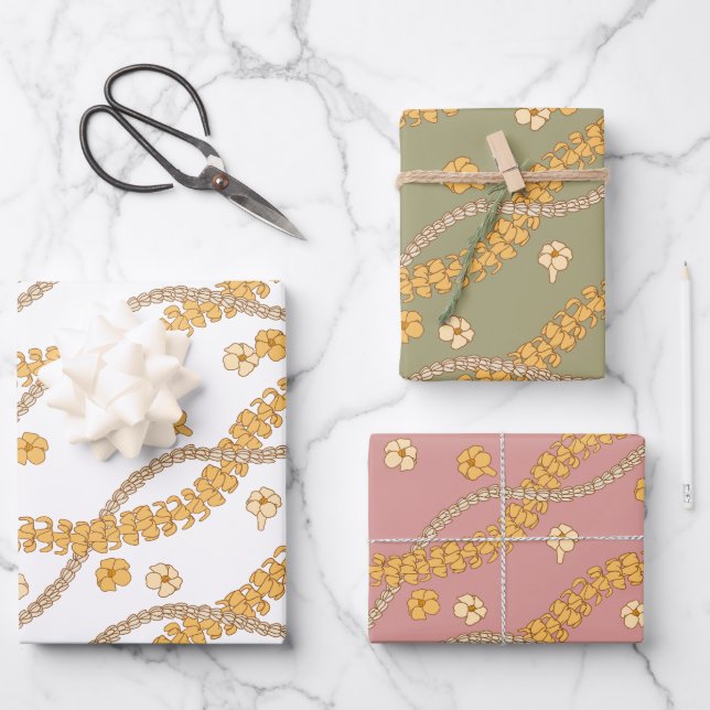 Puakenikeni Lei Wrapping Paper Flat Sheet Set of 3 (Front)