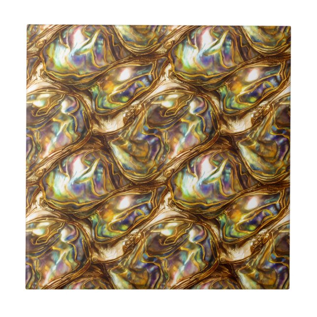Puau shell blue gold geometric seamless pattern ceramic tile (Front)