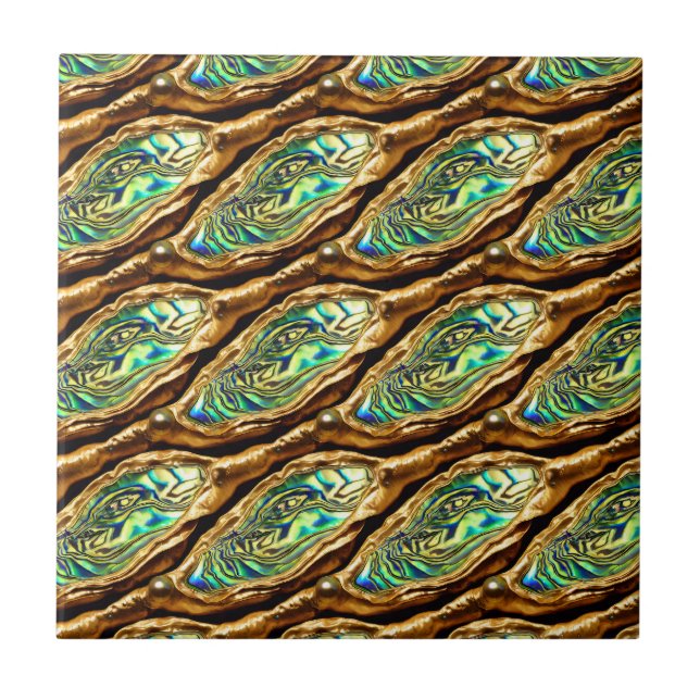 Puau shell gold blue green shine pattern chic ceramic tile (Front)