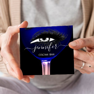 Pub Cocktail Pink Navy  Wine Bar Drink Glass Logo  Square Business Card