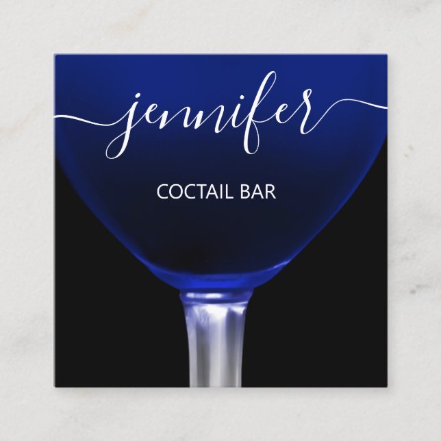 Pub Coctail Blue Navy  Wine Bar Drink Glass Logo Square Business Card (Front)