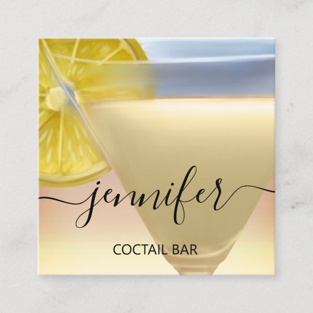 Pub Coctail Wine Bar Drink Glass Champaigne Logo Square Business Card (Front)