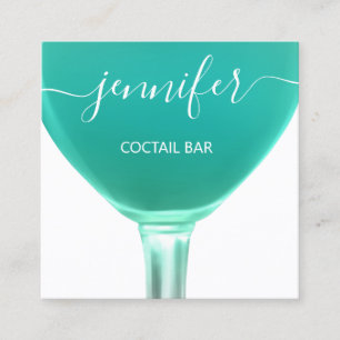 Pub Coctail Wine Bar Drink Glass Mint Logo Square Business Card