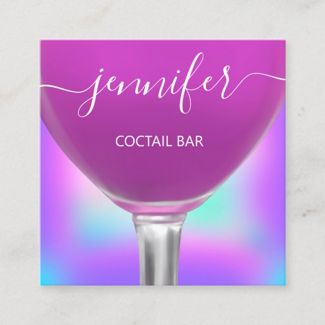 Pub Coctail Wine Bar Drink Glass Modern Logo Square Business Card (Front)