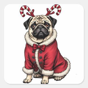 Pub Dog Wearing Santa Suit For Christmas Dog Lover Square Sticker