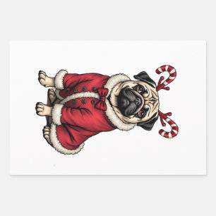 Pub Dog Wearing Santa Suit For Christmas Dog Lover Wrapping Paper Sheet