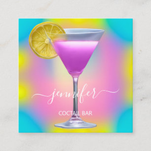 Pub Drinks Bar Restaurant Coctail Logo Pink Square Business Card
