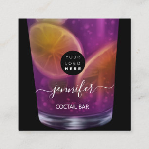Pub Drinks Bar Restaurant Logo Lounge Logo Violet Square Business Card