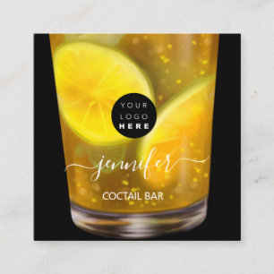 Pub Drinks Bar Restaurant Logo Lounge Logo Yellow Square Business Card