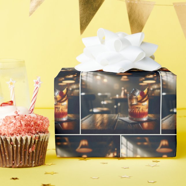 Pub Old Fashioned Cocktail Wrapping Paper (Birthday Party)
