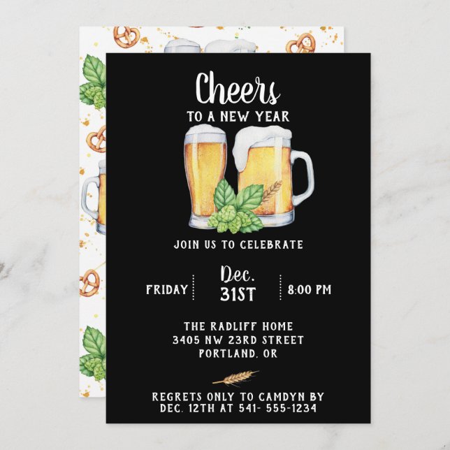 Pub Style New Year's Party Invitation (Front/Back)