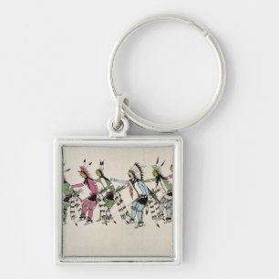 Public dance in honour of the warrior He Dog (ink Key Ring