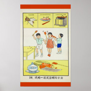 Public Health, battle flies, Taiwan 1959 Poster