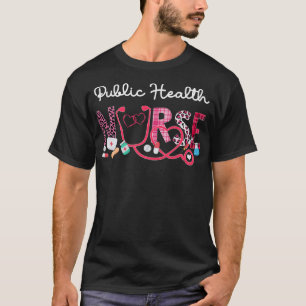 Public Health Nurse Leopard Plaid Love Heart Steth T-Shirt