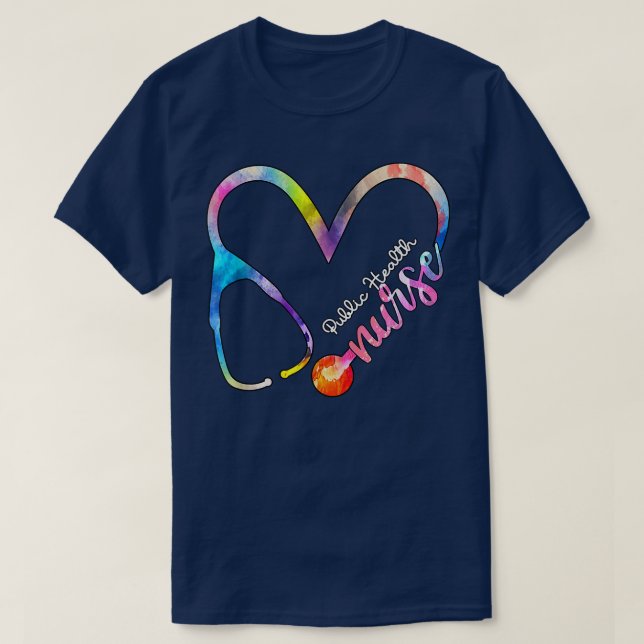 Public Health Nurse Watercol Love Heart Stethoscop T-Shirt (Design Front)