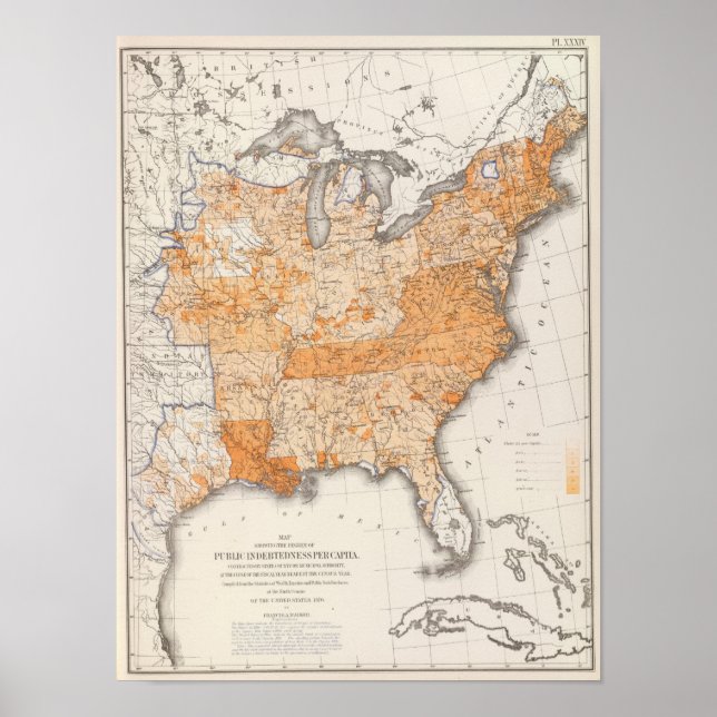 Public Indebtedness, Statistical US Lithograph Poster (Front)