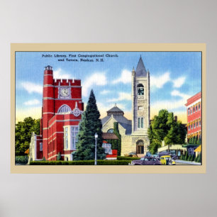 Public Library, Church, Tavern, Nashua NH Poster