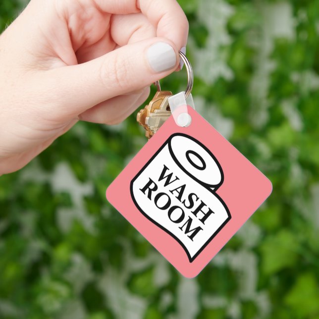 Public wash room toilet paper roll symbol square key ring (Hand)