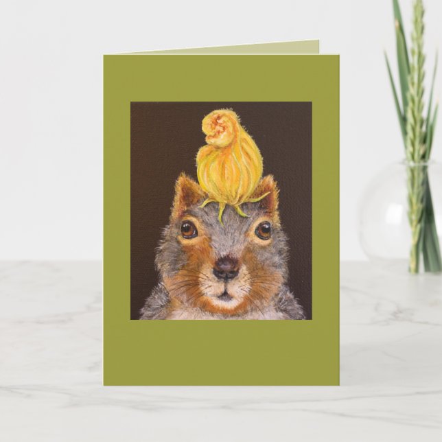 Puccini the squirrel with squash blossom card (Front)