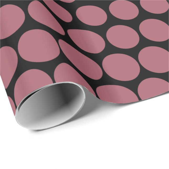 Puce Polka Dot Modern Black Wrapping Paper (Roll Corner)