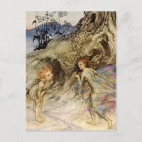 “Puck and a Fairy” Watercolor by Arthur Rackham