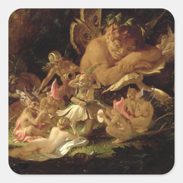 Puck and Fairies, from 'A Midsummer Night's Dream' Square Sticker (Front)
