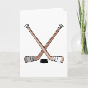 puck and hockey sticks design card