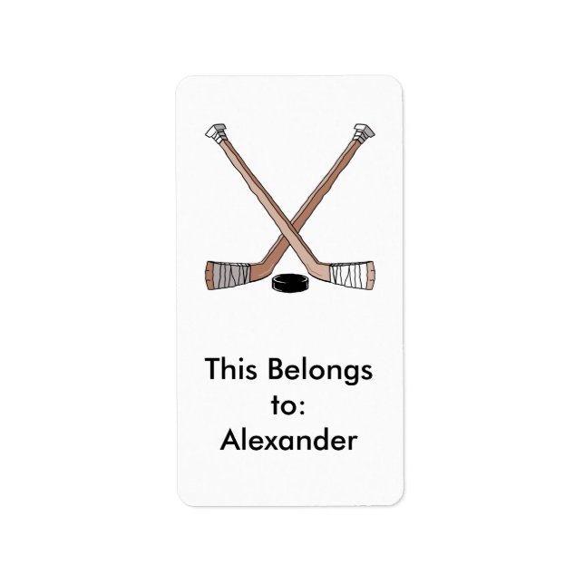 puck and hockey sticks design label (Front)