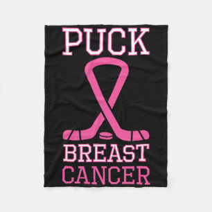 Puck Breast Cancer Pink Ribbon Ice Hockey Cancer D Fleece Blanket