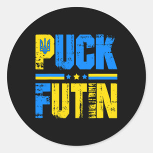 Puck Futin Gift Tee Ukrainian Flag Lover Classic Round Sticker