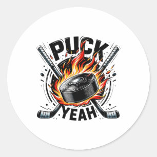 Puck Yeah Funny Hockey Dad Mom Ice Hockey Players  Classic Round Sticker