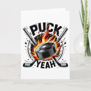 Puck Yeah Funny Hockey Dad Mum Ice Hockey Players  Card