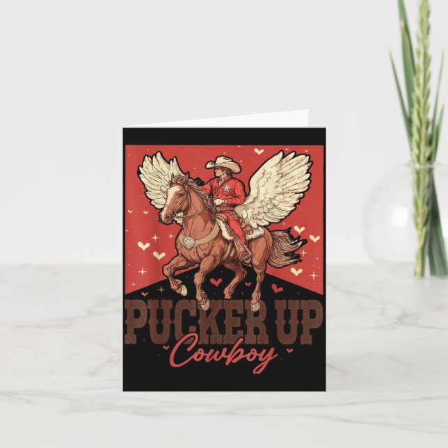 Pucker Up Cowboy Funny Western Valentines  Card (Front)