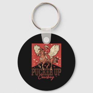 Pucker Up Cowboy Funny Western Valentines  Key Ring