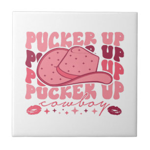 Pucker Up Cowboy Western Valentines Day Ceramic Tile