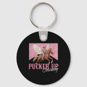 Pucker Up Cupid Cowboy Valentine Day Western Valen Key Ring
