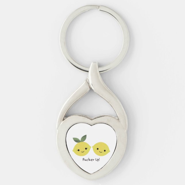 Pucker up Cute Kawaii Lemons Key Ring (Front)