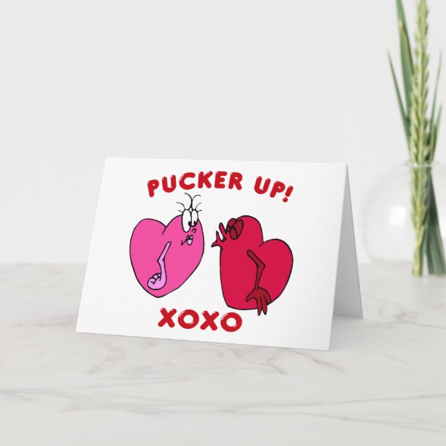 Pucker up Valentine Hearts Card (Front)